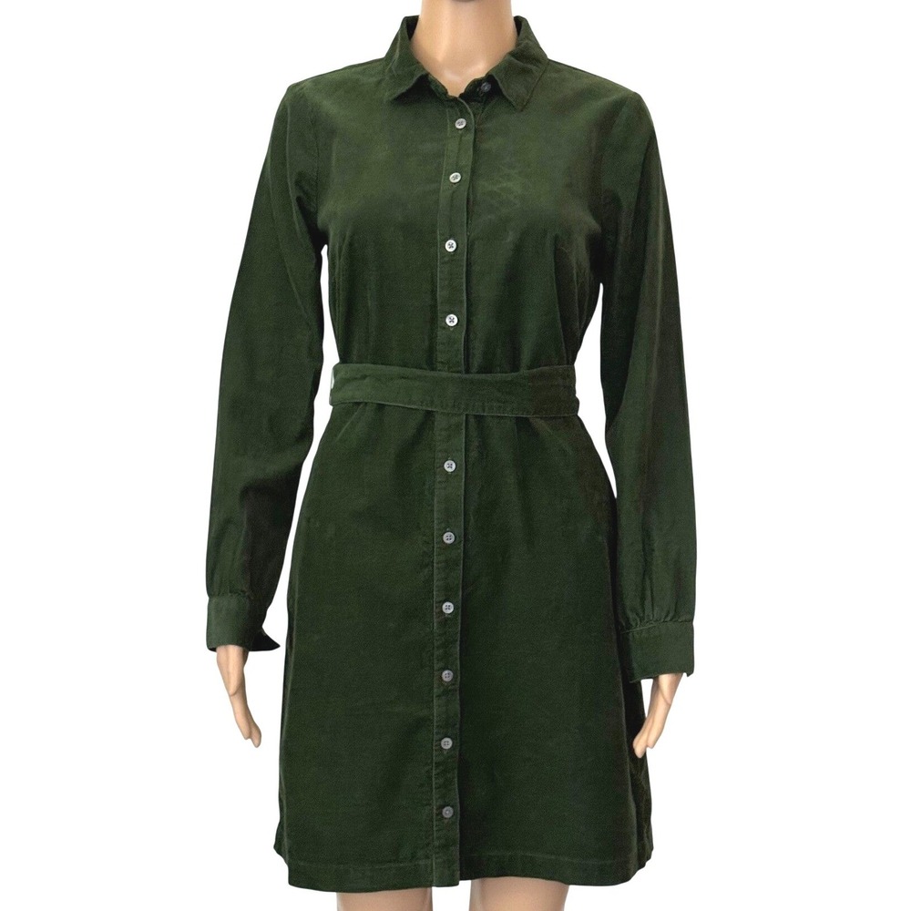 J.Crew Green Corduroy Mini Shirt Dress Long Sleeve Belted CM993 Women's Size 2